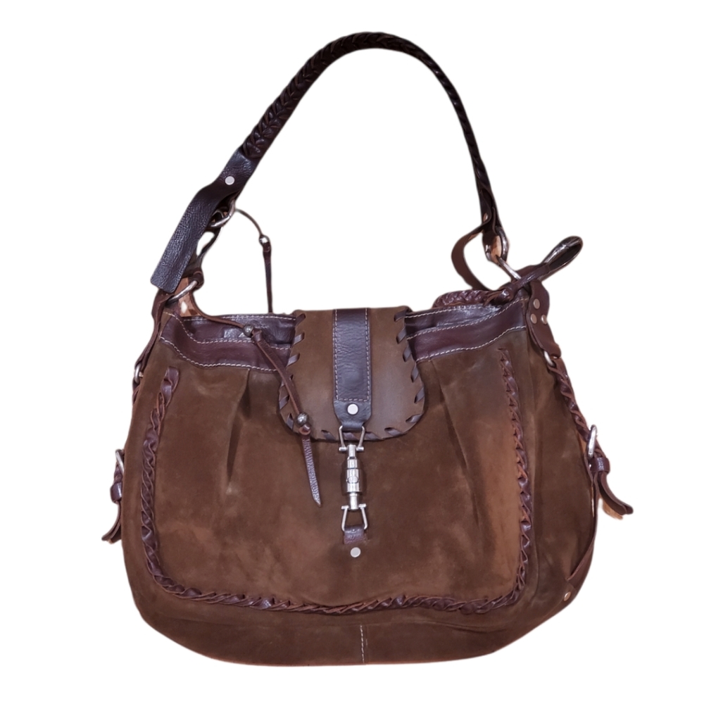 Vin Baker Suede Shoulder Bag with Braided Leather Strap